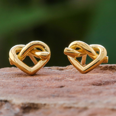 Gold plated sterling silver stud earrings, 'Lassos of Love' - Modern Thai 18k Gold Plated Sterling Silver Stud Earrings
