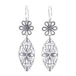 Sterling silver filigree dangle earrings, 'Daisy Elegance' - Floral Sterling Silver Filigree Dangle Earrings