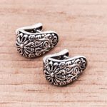 Sterling silver hoop earrings, 'Vintage Garden' - Floral Sterling Silver Hoop Earrings from Thailand