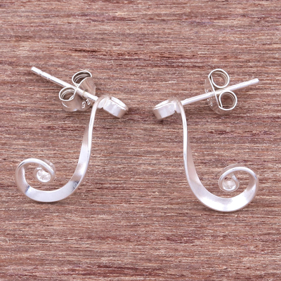 Sterling silver drop earrings, 'Coiling Ribbons' - Sterling Silver Ribbon Drop Earrings from Thailand