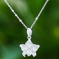 Sterling silver pendant necklace, 'Orchid Blossom' - 925 Silver Floral Pendant Necklace Handcrafted in Thailand