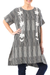 Long cotton tunic, 'Floral Lattice' - Black and Alabaster Floral Cotton Long Length Tunic (image 2a) thumbail