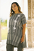 Long cotton tunic, 'Floral Lattice' - Black and Alabaster Floral Cotton Long Length Tunic (image 2b) thumbail