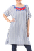 Long cotton tunic, 'Sky Flora' - Floral Embroidered Striped Cotton Long Length Tunic