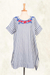 Long cotton tunic, 'Sky Flora' - Floral Embroidered Striped Cotton Long Length Tunic (image 2e) thumbail