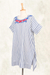 Long cotton tunic, 'Sky Flora' - Floral Embroidered Striped Cotton Long Length Tunic (image 2f) thumbail