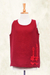 Cotton tank top, 'Flirty Bloom in Crimson' - Floral Embroidered Cotton Tank Top in Crimson from Thailand (image 2e) thumbail