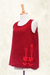 Cotton tank top, 'Flirty Bloom in Crimson' - Floral Embroidered Cotton Tank Top in Crimson from Thailand (image 2f) thumbail