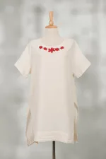 Cotton tunic, 'Posy Bliss in Alabaster' - Floral Cotton Tunic in Alabaster from Thailand