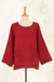 Cotton blouse, 'Lovely Bloom in Crimson' - Floral Embroidered Cotton Blouse in Crimson from Thailand (image 2f) thumbail