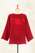 Cotton blouse, 'Lovely Bloom in Crimson' - Floral Embroidered Cotton Blouse in Crimson from Thailand (image 2h) thumbail