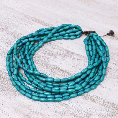Collar de hilo con cuentas de madera - Collar de hilo con cuentas de madera en verde azulado de Tailandia