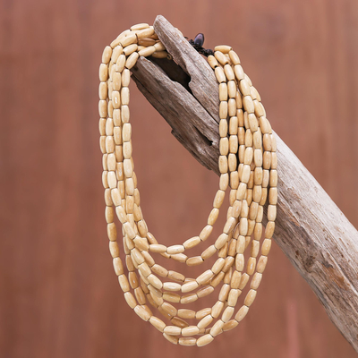 Collar de hilo con cuentas de madera - Collar de hilo con cuentas de madera en beige de Tailandia