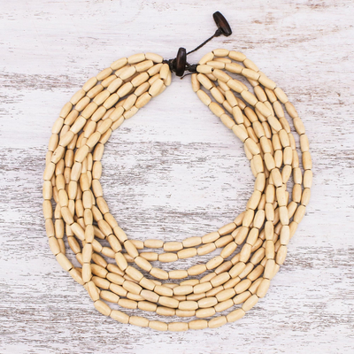 Wood beaded strand necklace, 'Cute Boho in Beige' - Wood Beaded Strand Necklace in Beige from Thailand