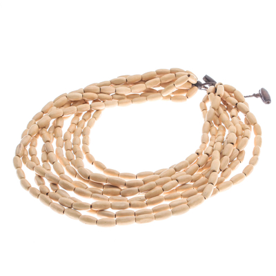 Wood beaded strand necklace, 'Cute Boho in Beige' - Wood Beaded Strand Necklace in Beige from Thailand
