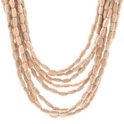 Halskette aus Holzperlen - Holzperlenkette in Beige aus Thailand
