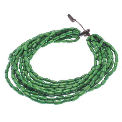 Collar de hilo con cuentas de madera - Collar de hilo con cuentas de madera en verde de Tailandia