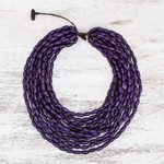 Wood beaded strand necklace, 'Cute Boho in Blue-Violet' - Wood Beaded Strand Necklace in Blue-Violet from Thailand