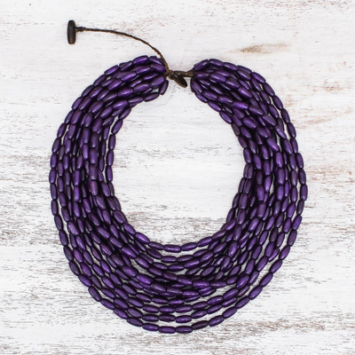 Halskette aus Holzperlen - Holzperlenkette in Blau-Violett aus Thailand