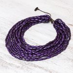 Wood beaded strand necklace, 'Cute Boho in Blue-Violet' - Wood Beaded Strand Necklace in Blue-Violet from Thailand