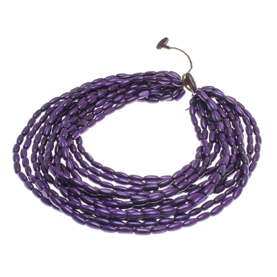 Halskette aus Holzperlen - Holzperlenkette in Blau-Violett aus Thailand