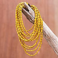 Wood beaded strand necklace, 'Cute Boho in Maize'