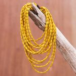 Wood beaded strand necklace, 'Cute Boho in Maize' - Wood Beaded Strand Necklace in Maize from Thailand