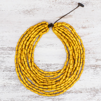 Wood beaded strand necklace, 'Cute Boho in Maize' - Wood Beaded Strand Necklace in Maize from Thailand