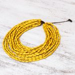 Wood beaded strand necklace, 'Cute Boho in Maize' - Wood Beaded Strand Necklace in Maize from Thailand