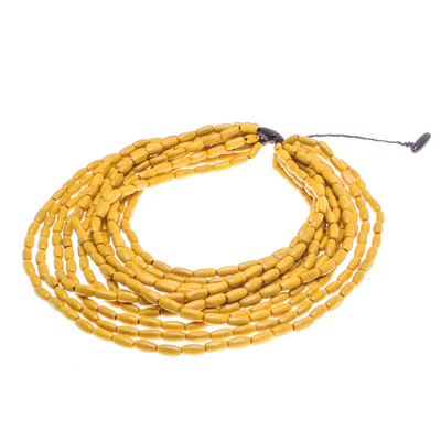 Wood beaded strand necklace, 'Cute Boho in Maize' - Wood Beaded Strand Necklace in Maize from Thailand