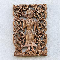 Wood relief panel, 'Angel Grace' - Hand Carved Wood Relief Panel of a Thai Deva Angel