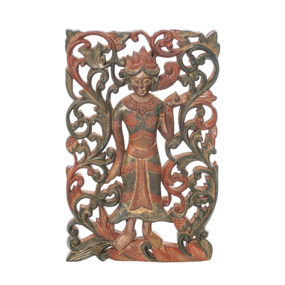 Forest Sprite Teak Wood Relief Panel from Thailand