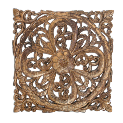 Antiqued Teak Wood Relief Panel Crafted in Thailand