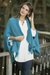 Cotton ruana, 'Chic Warmth in Teal' - Knit Cotton Ruana in Teal from Thailand (image 2b) thumbail