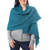 Cotton shawl, 'Chic Warmth in Teal' - Patterned Knit Cotton Shawl in Teal from Thailand (image 2d) thumbail