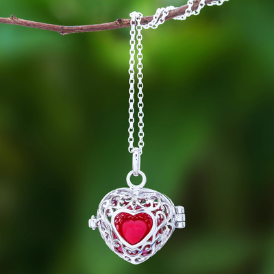 Sterling silver locket necklace, Ringing Heart