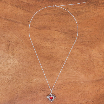 Halskette mit Medaillon aus Sterlingsilber - Klingende Halskette mit Herzmotiv-Anhänger aus Sterlingsilber