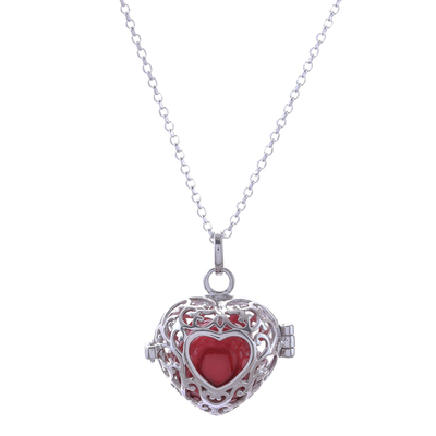 Sterling silver locket necklace, 'Ringing Heart' - Ringing Sterling Silver Heart Motif Pendant Necklace