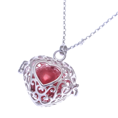 Sterling silver locket necklace, 'Ringing Heart' - Ringing Sterling Silver Heart Motif Pendant Necklace