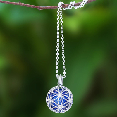 Sterling silver pendant necklace, 'Winter Orb' - Ringing Bell Sterling Silver Pendant Necklace in Blue