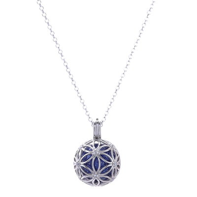 Sterling silver pendant necklace, 'Winter Orb' - Ringing Bell Sterling Silver Pendant Necklace in Blue