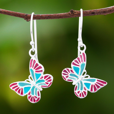Sterling silver dangle earrings, Festive Butterflies