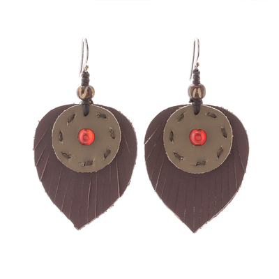 Carnelian and Handcrafted Leather Dangle Earrings