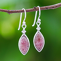 Natural Rhodonite Dangle Earrings Crafted in Thailand,'Pink Perfection'