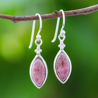 Rhodonite dangle earrings, 'Pink Perfection' - Natural Rhodonite Dangle Earrings Crafted in Thailand