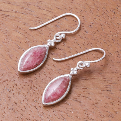 Rhodonite dangle earrings, 'Pink Perfection' - Natural Rhodonite Dangle Earrings Crafted in Thailand