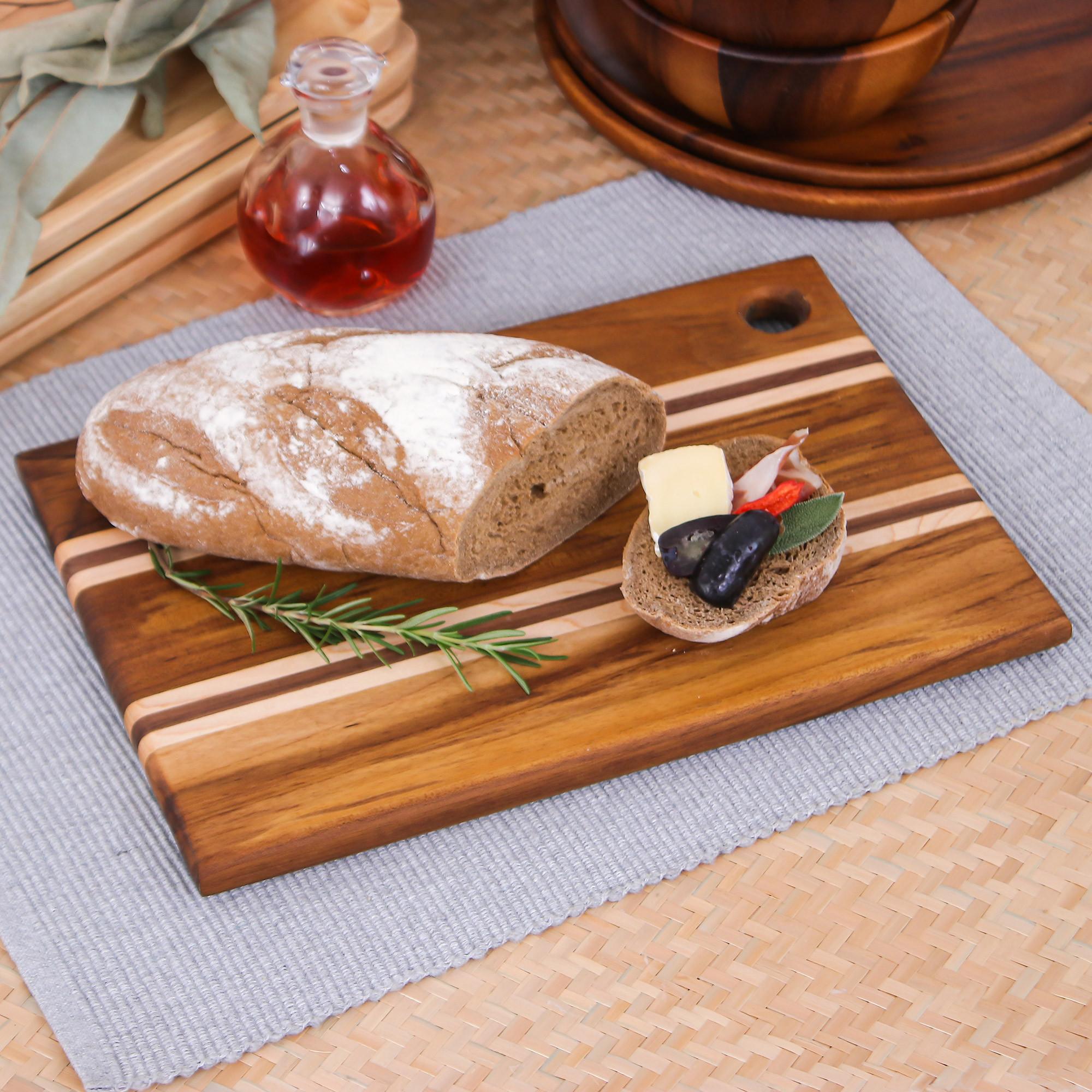 Striped Teak Wood Cutting Board Crafted in Thailand Stylish Chef NOVICA