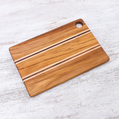 Teak wood cutting board, 'Stylish Chef' - Striped Teak Wood Cutting Board Crafted in Thailand
