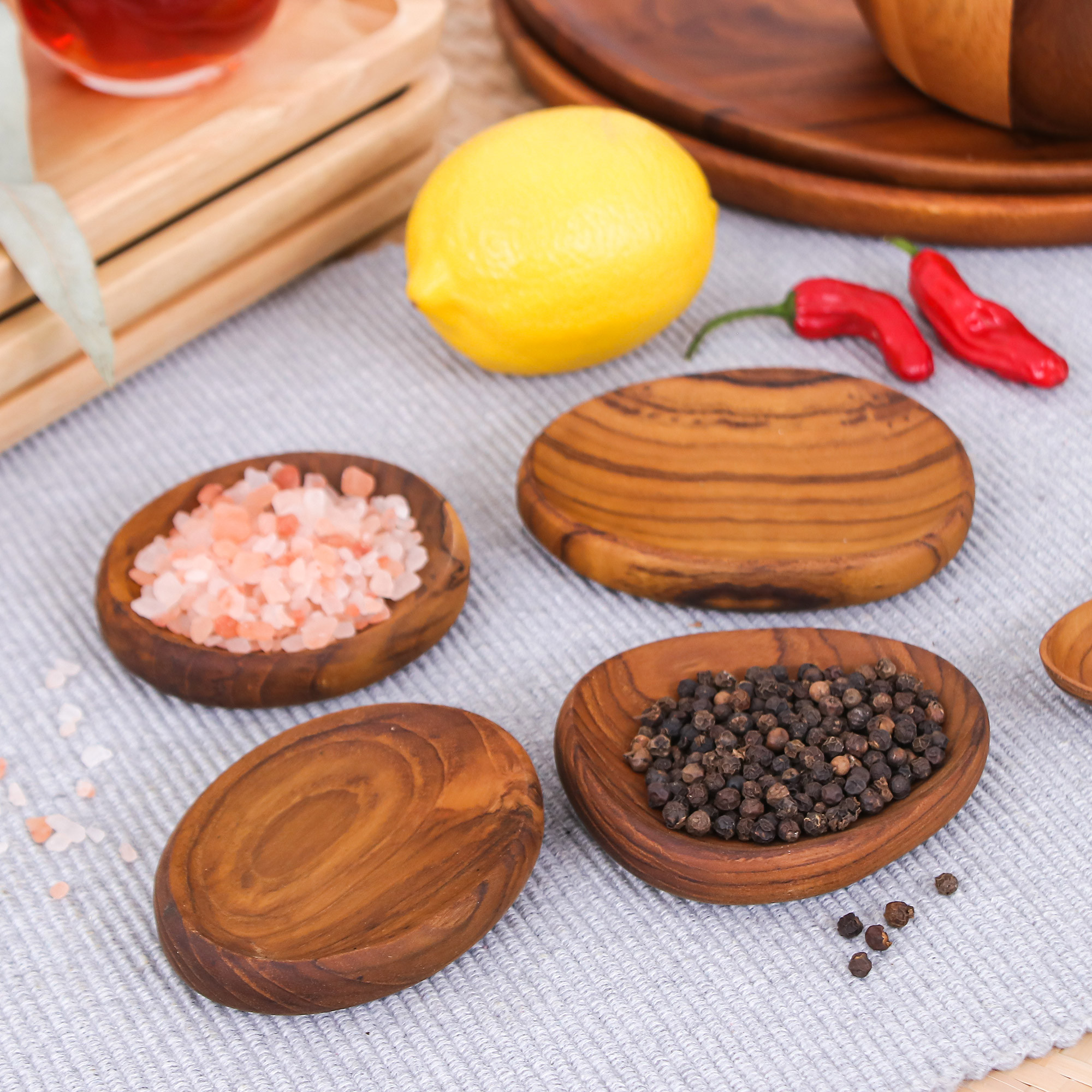 Teak Wood Appetizer Plates from Thailand (Set of 4) Dinner Melody