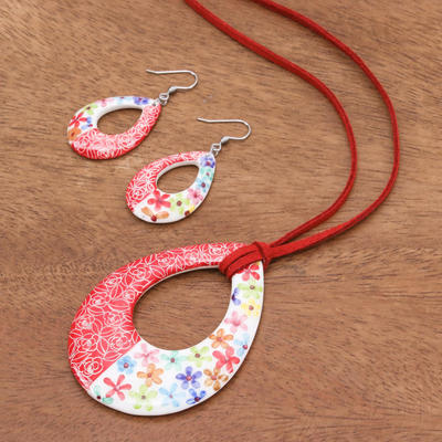 Ceramic jewelry set, 'Thai Blossom' - Floral Ceramic Jewelry Set Crafted in Thailand